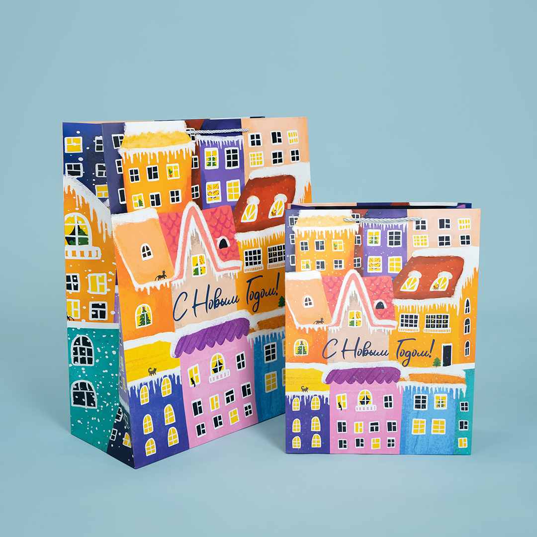 Пакет подарочный, 210гр, С Новым Годом! (зимний городок), 41*31*12 см, 1 шт.