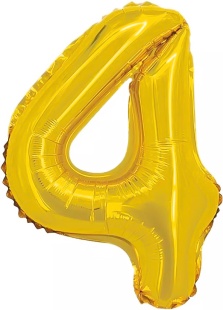 Шар с клапаном (16''/41 см) Мини-цифра, 4, Золото, 1 шт.