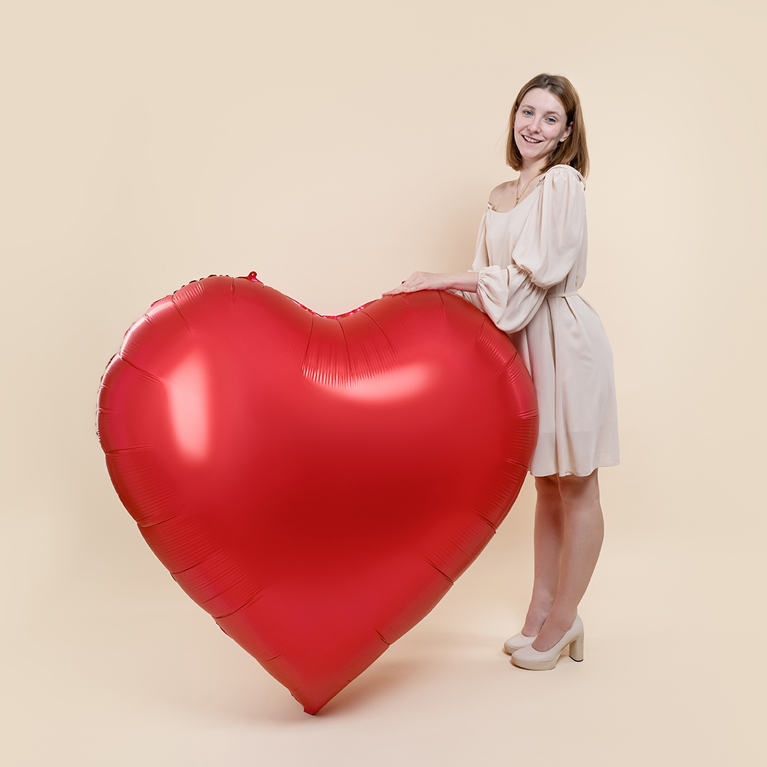 Шар (63''/160 см) Сердце, Красный, Сатин, 1 шт. в уп.