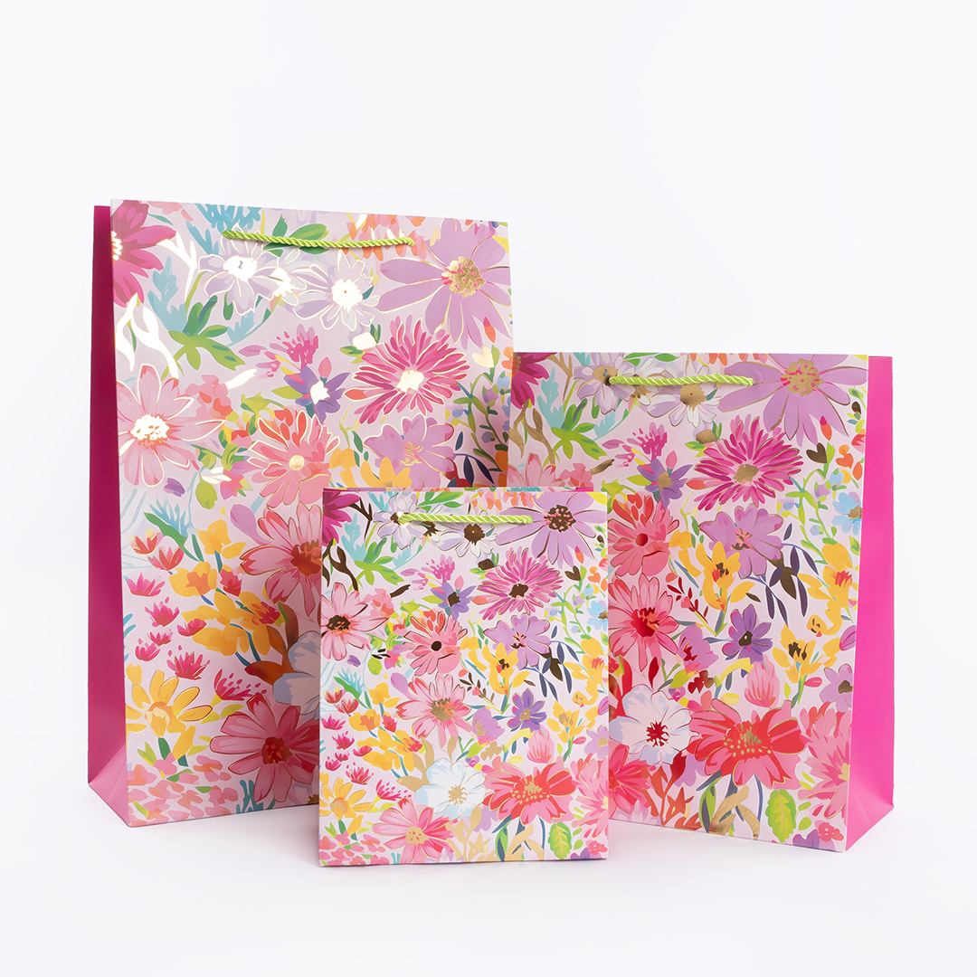 Пакет подарочный, 210гр, Любимые цветы, Дизайн №3, Металлик, 23*18*10 см, 1 шт.