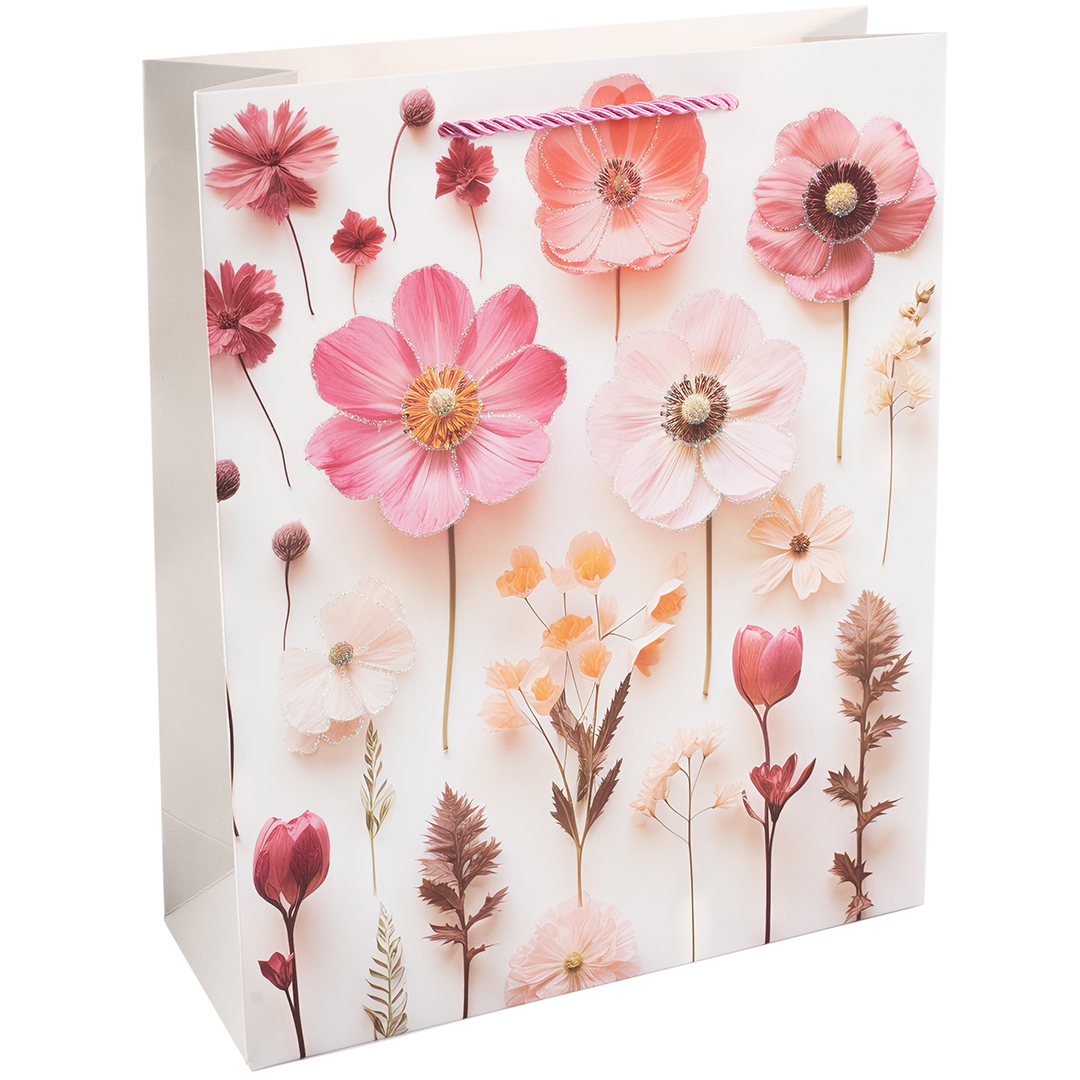 Пакет подарочный, 210гр, Цветочная мелодия, Дизайн №3, с блестками, 16*12*6,5 см, 1 шт.