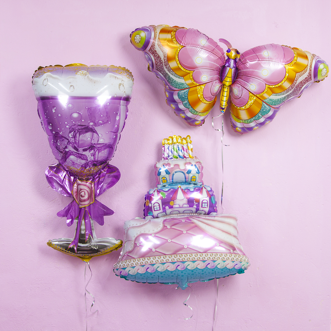 Шар (32''/81 см) Фигура, Бокал Шампанское, Кубики льда, Розовый, 1 шт.