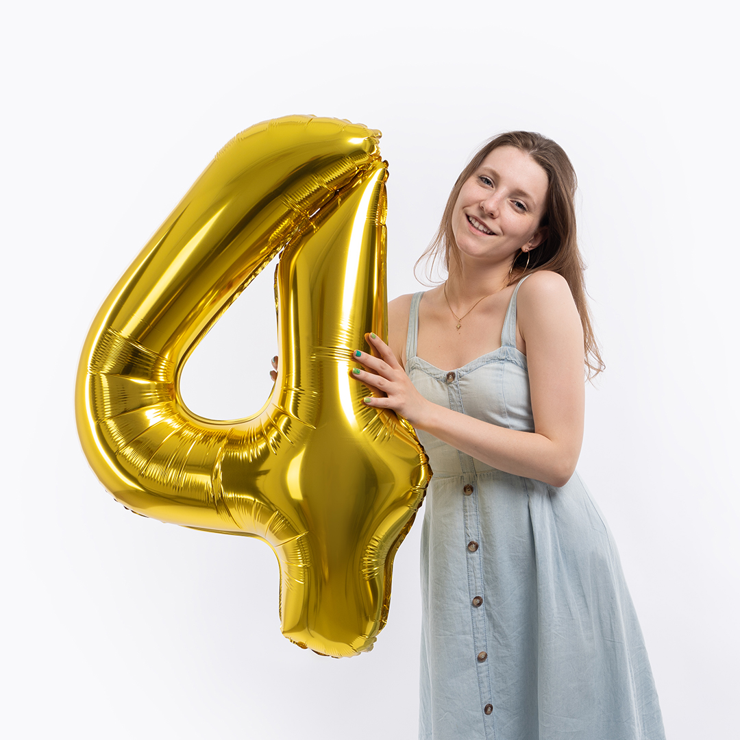 Шар (40''/102 см) Цифра, 4, Золото, 1 шт. в уп.
