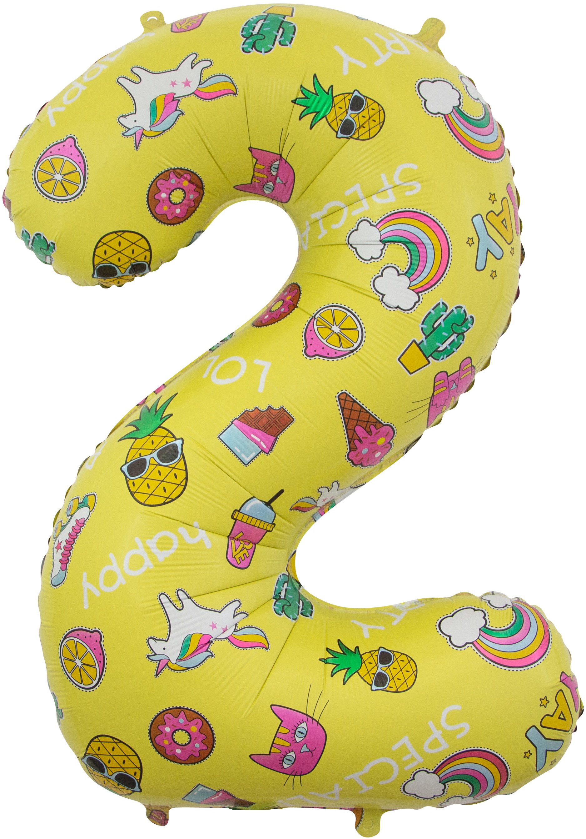 Шар (34''/86 см) Цифра, 2 Веселые картинки, Желтый, 1 шт. в уп.