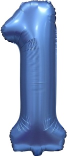 Шар (34''/86 см) Цифра, 1, Синий, Сатин, 1 шт. в уп.