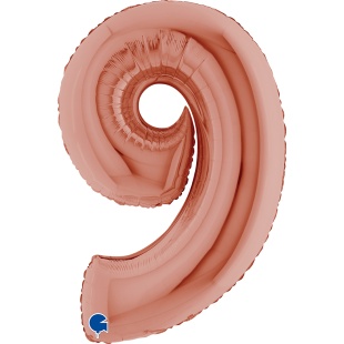 Шар (40''/102 см) Цифра, 9, Розовое Золото, 1 шт.