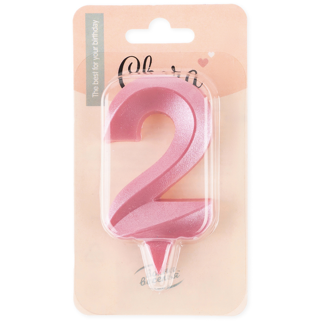 Свеча Цифра, 2 Грани, Розовый, 7 см, 1 шт.