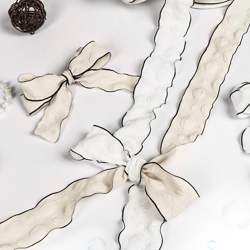 Лента тканевая (4 см*9,14 м) Элегантная волна, Кремовый/Черный, 1 шт.