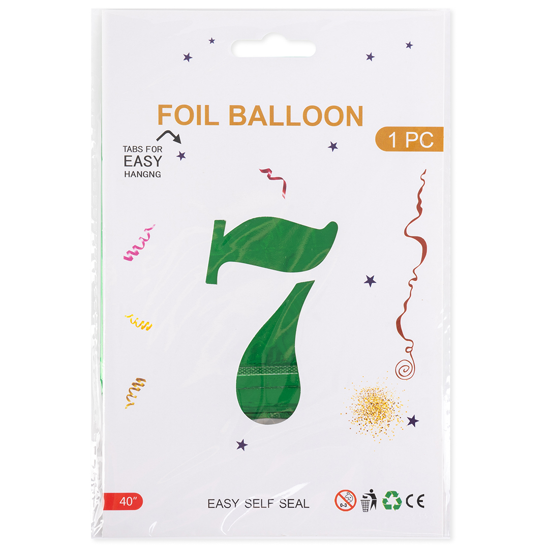 Шар (40''/102 см) Цифра, 7, Зеленый, Металлик, 1 шт. в уп.