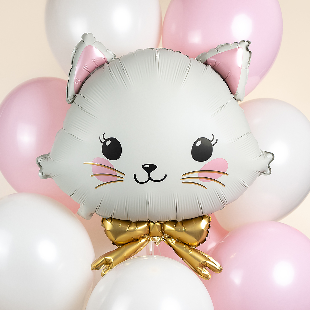 Шар (28''/71 см) Фигура, Кошечка с золотым бантиком, Сатин, 1 шт.