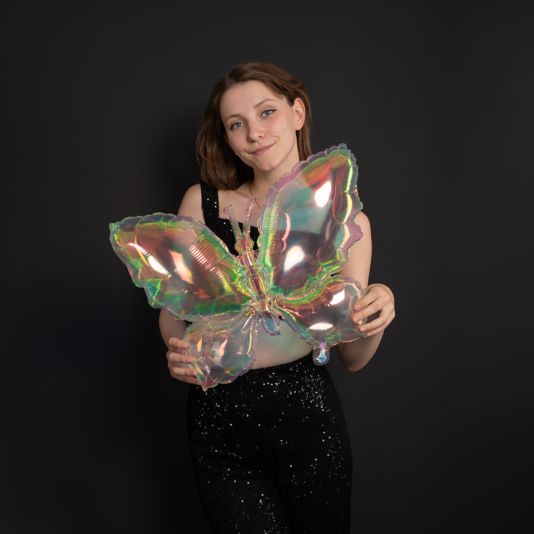 Шар (26''/66 см) Фигура, Бабочка (надув воздухом), Прозрачный, Хамелеон, 1 шт. в уп.