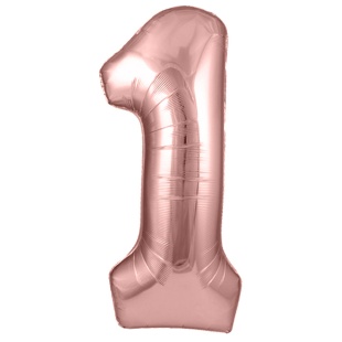 Шар (40''/102 см) Цифра, 1, Розовое Золото, Металлик, 1 шт. в уп.