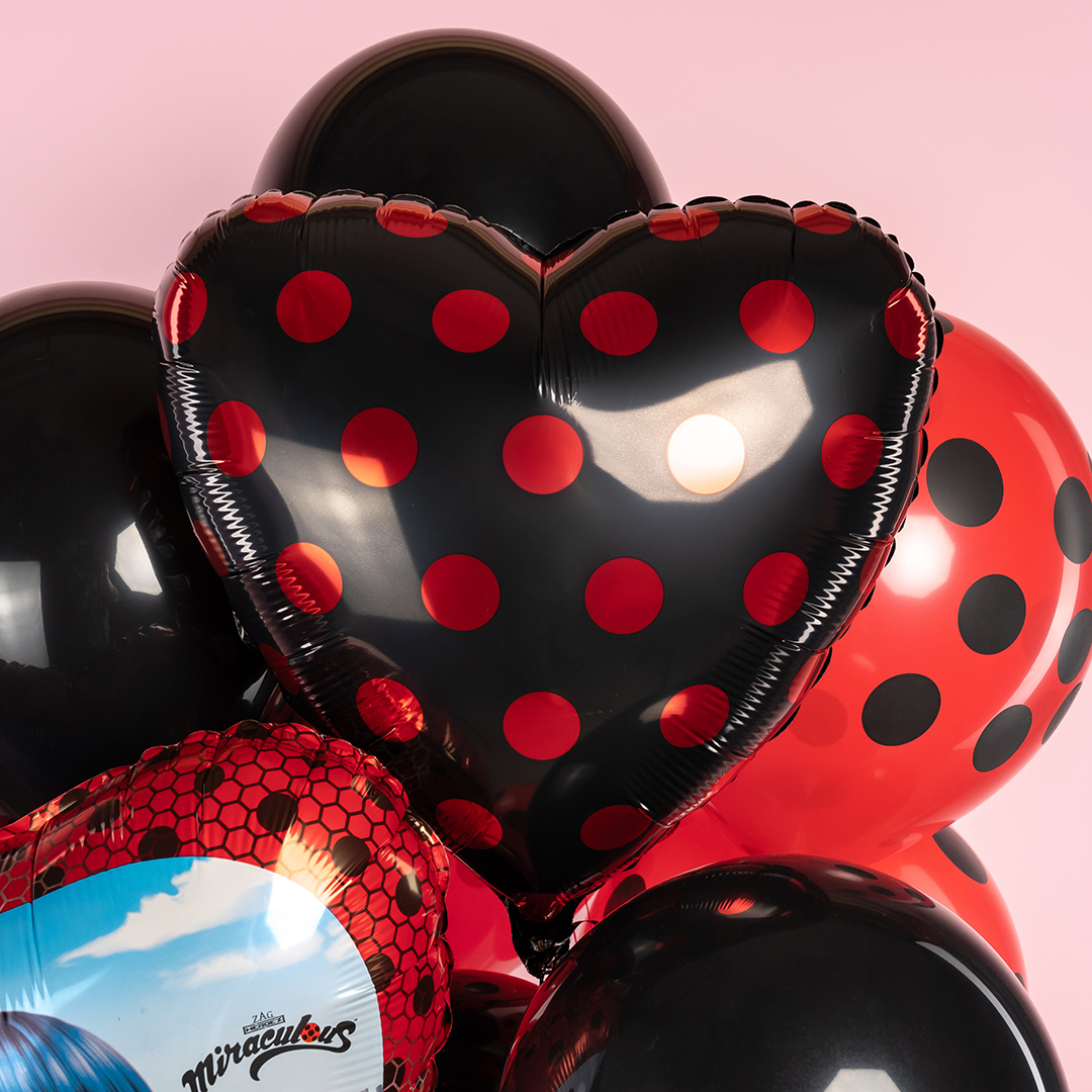 Шар (18''/46 см) Сердце, Красные точки, Черный, 1 шт.