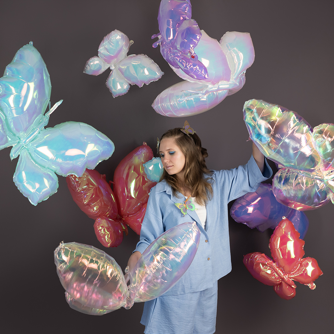 Шар (26''/66 см) Фигура, Бабочка (надув воздухом), Розовый, Хамелеон, 1 шт. в уп.