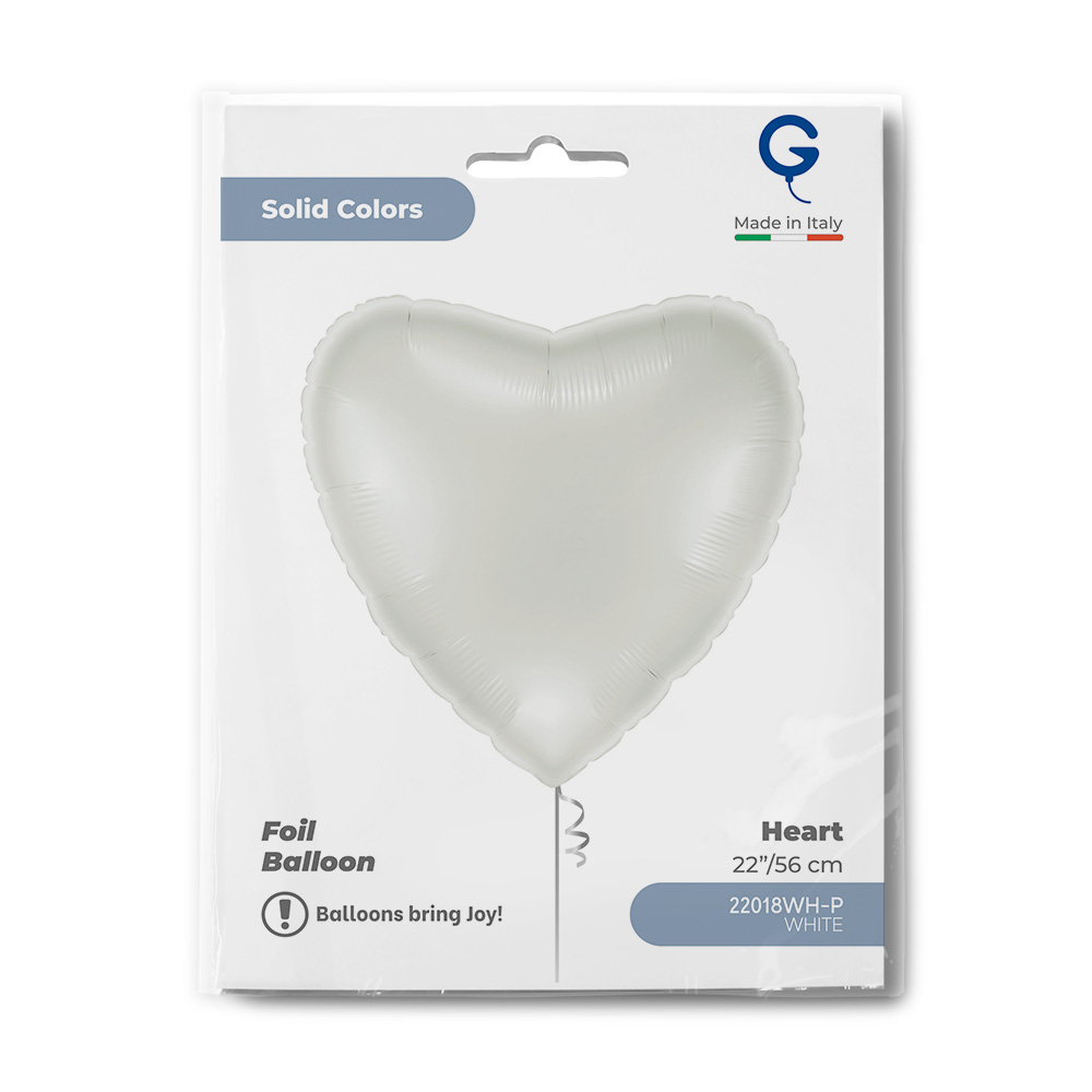 Шар (22''/56 см) Сердце, Белый, 1 шт. в уп.