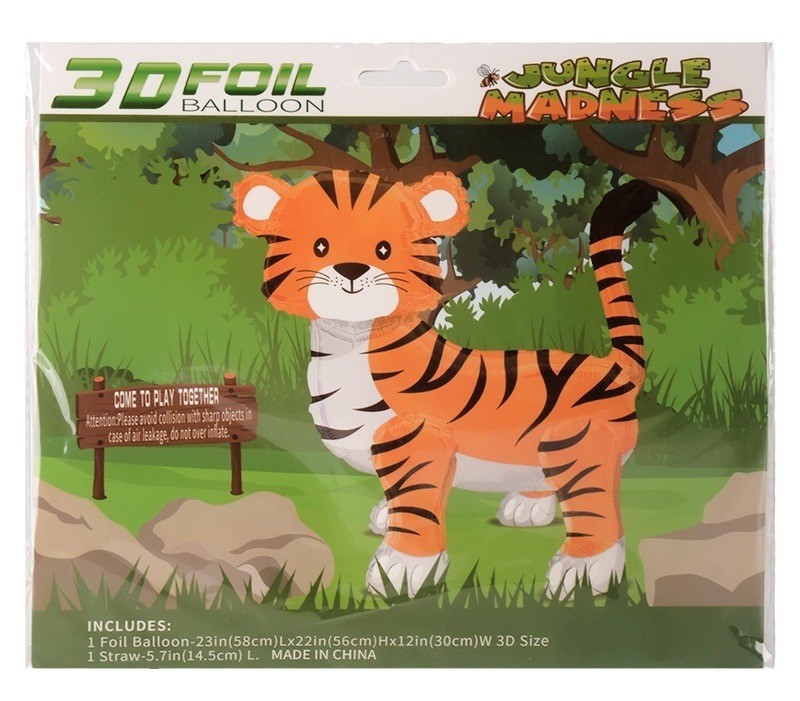 Шар 3D (23''/58 см) Фигура, Тигр, 1 шт. в уп.