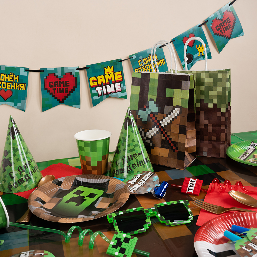 Карнавальные очки, Пиксели, Зеленый, 1 шт. 