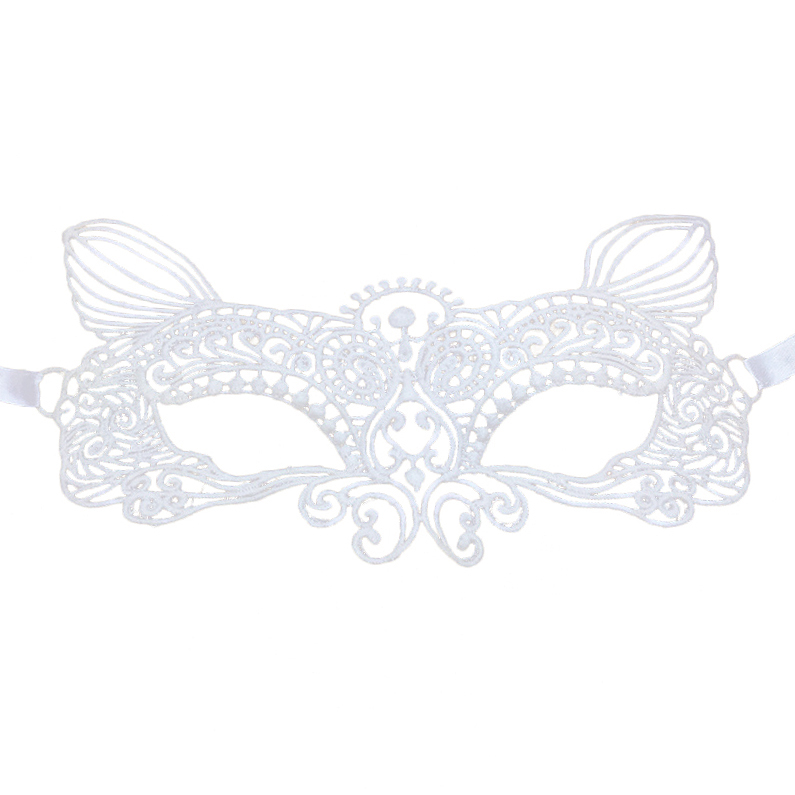Маска кружевная, фигурная, Кошечка, Белый, 16*24 см, 1 шт. 
