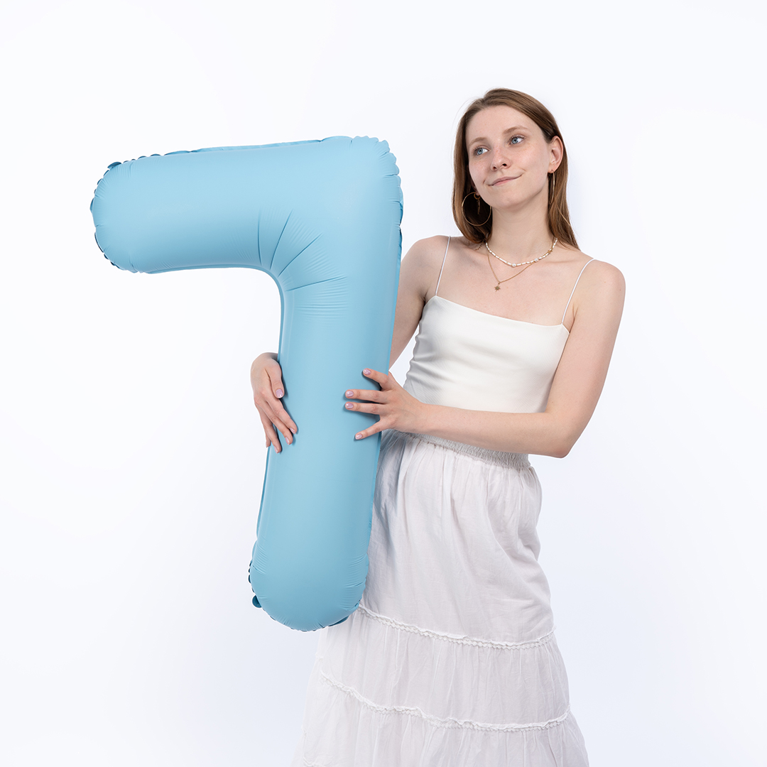 Шар (40''/102 см) Цифра, 7 Slim, Светло-голубой, Матовый, 1 шт. в уп.