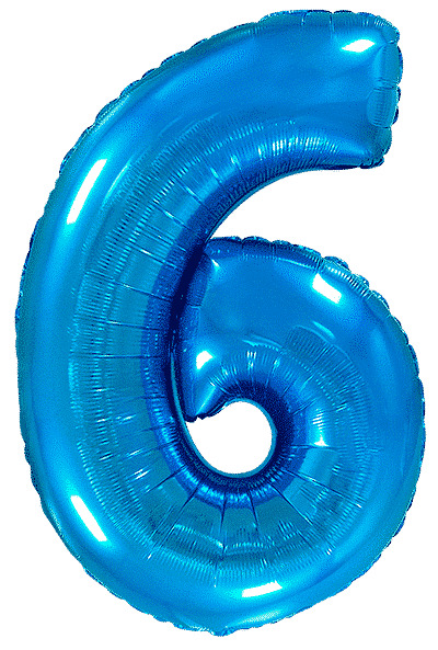 Шар (40''/102 см) Цифра, 6, Синий, 1 шт. в уп.