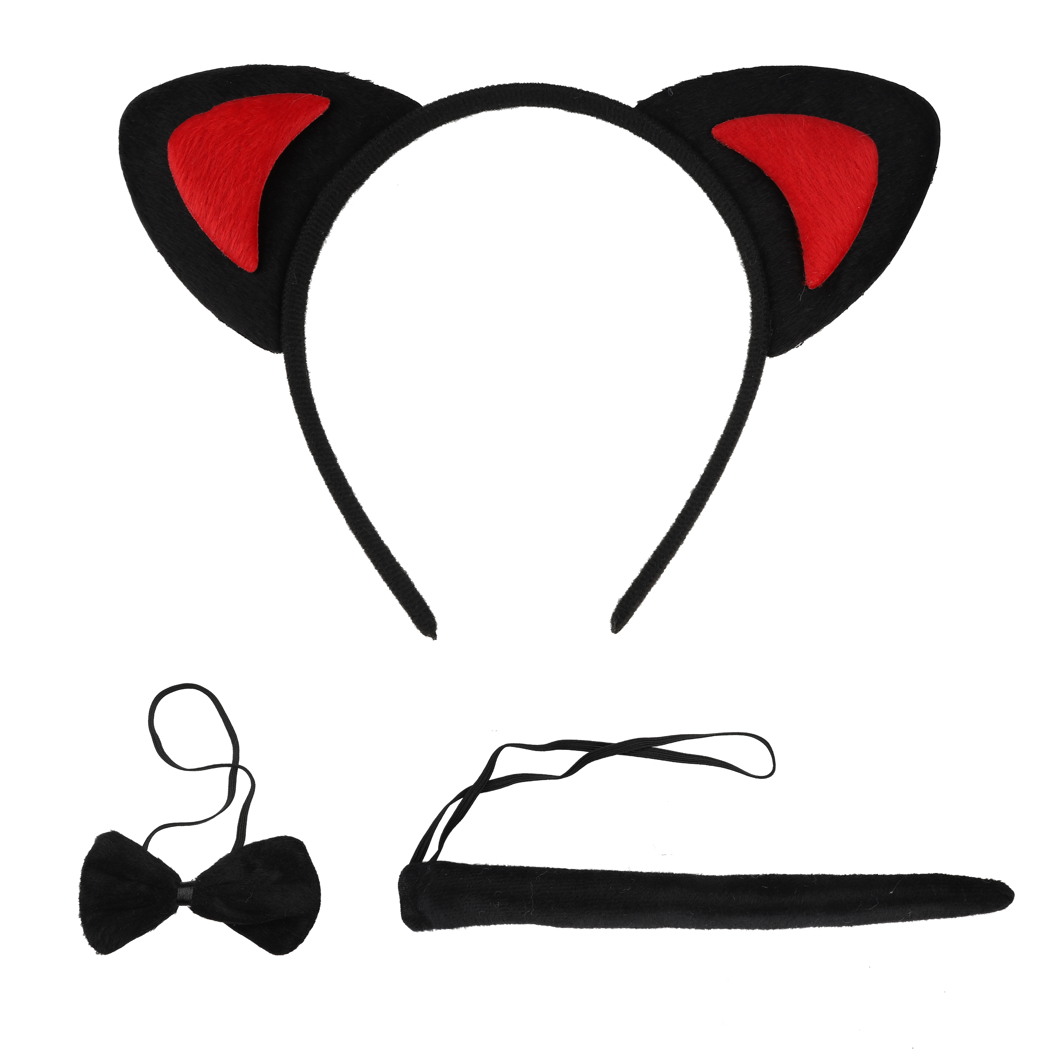 Набор (ушки, бантик, хвостик), Котик, Черный/Красный, 1 шт. 