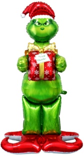 Шар 3D (61''/155 см) Фигура на подставке, Новогодний монстрик с подарком, 1 шт. в уп.