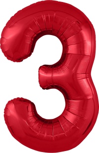 Шар (40''/102 см) Цифра, 3 Slim, Красный, 1 шт. в уп.