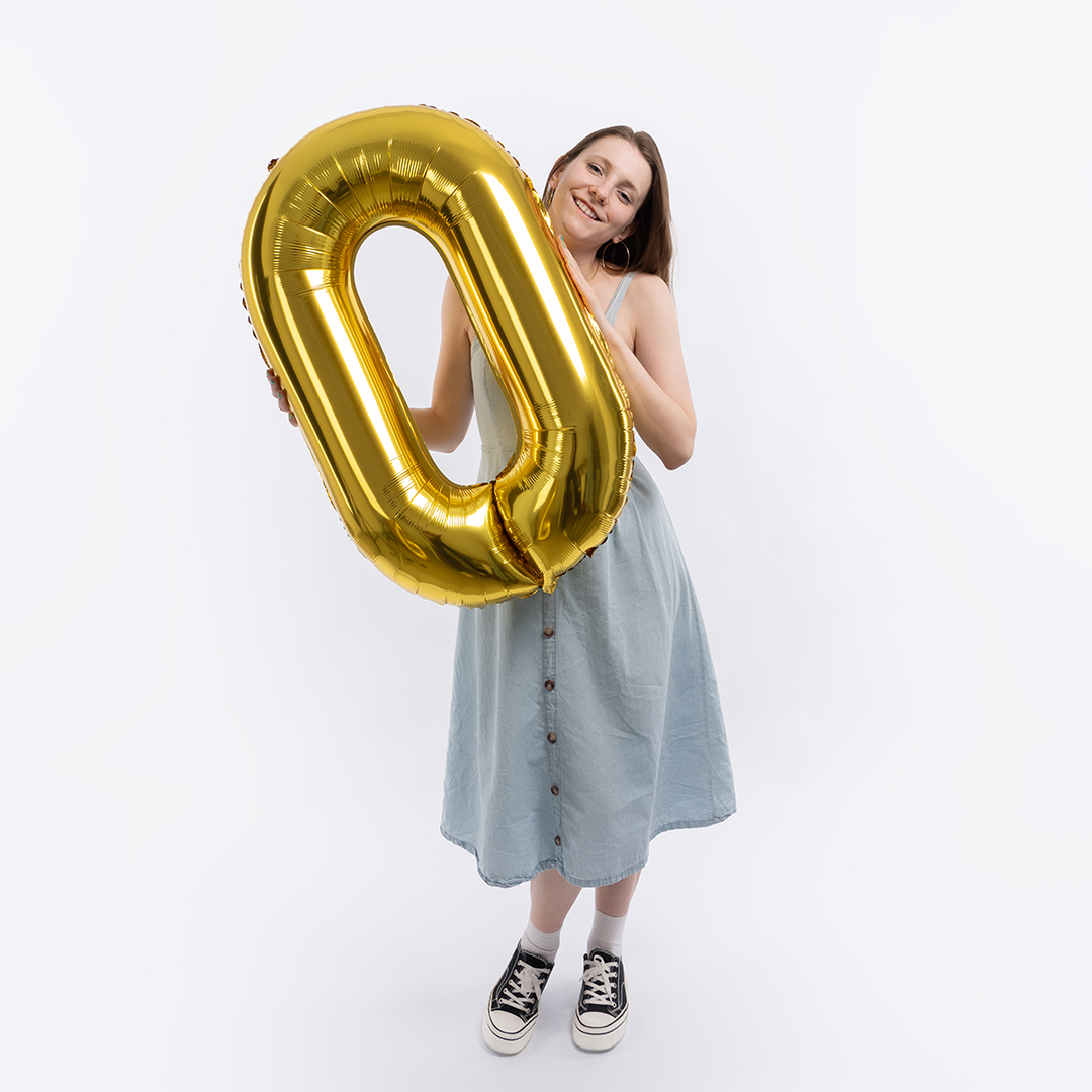Шар (40''/102 см) Цифра, 0, Золото, 1 шт. в уп.