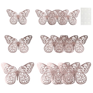 Наклейки Нежные бабочки, Розовое Золото, 8-12 см*12 шт, 1 упак.