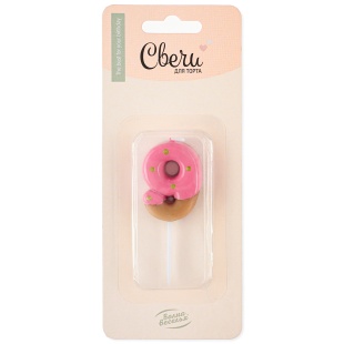 Свеча Цифра, 9 Пончик, Клубничная глазурь, 2,5*4 + 3 см, 1 шт. с держат.