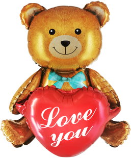 Шар (30''/76 см) Фигура 3D, Сидячий мишка с сердцем, Коричневый, 1 шт. в уп.