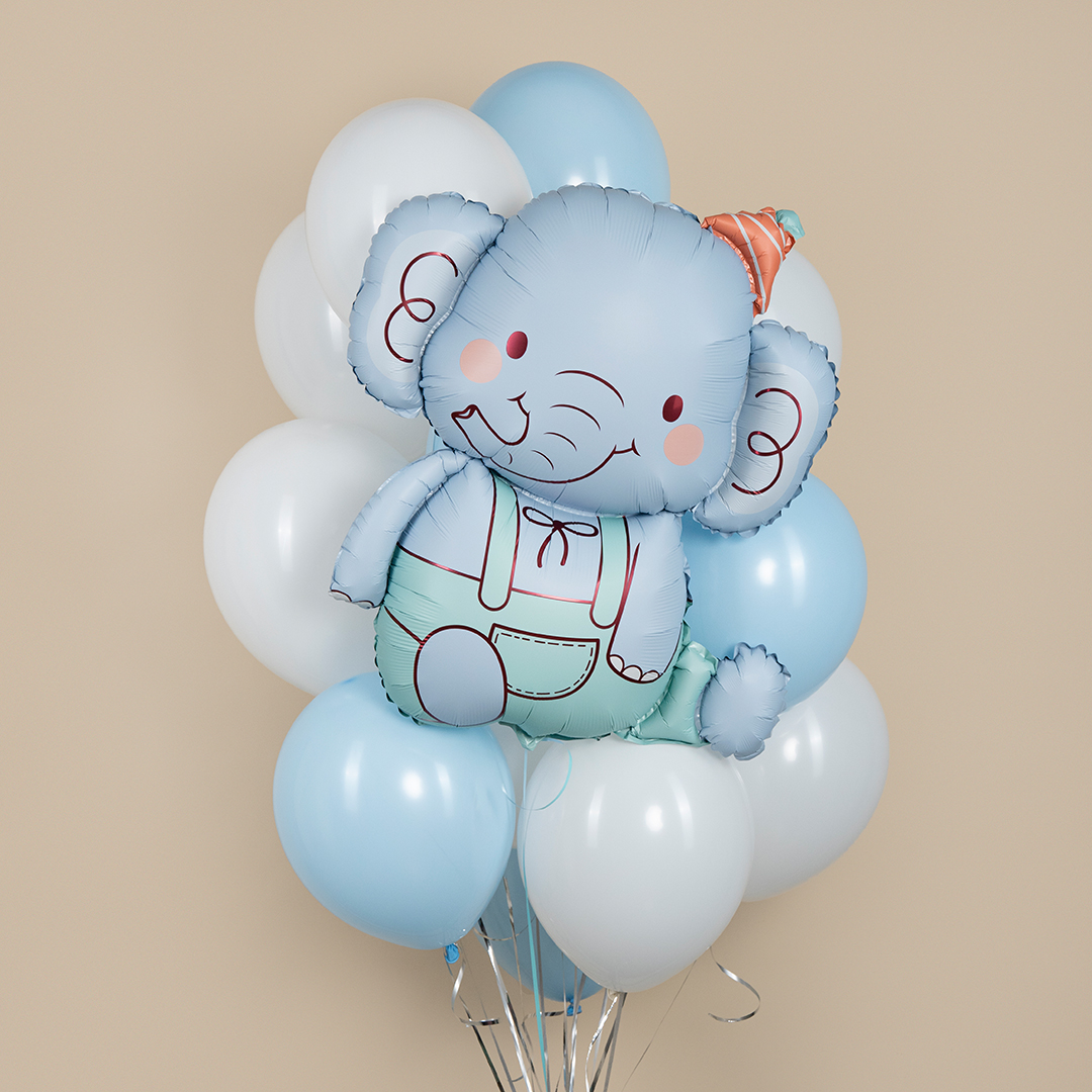 Шар (35''/89 см) Фигура, Слоник в колпачке, Голубой, 1 шт. в уп.