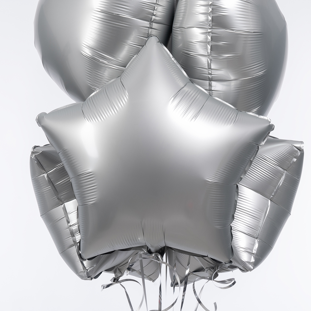 Шар (18''/46 см) Звезда, Серебро, Сатин, 1 шт.