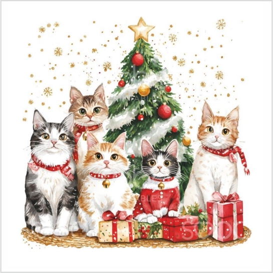 Сервировочные салфетки, Котята у елки, 33*33 см, 20 шт.