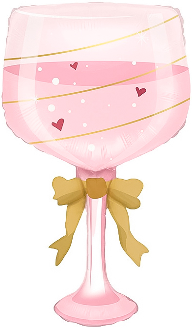 Шар (35''/89 см) Фигура, Бокал, Золотой бант, Розовый, 1 шт.