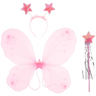 Набор (ободок, крылья, волшебная палочка), Фея Звездочка, Розовый, с блестками, 46*40 см, 1 шт. 