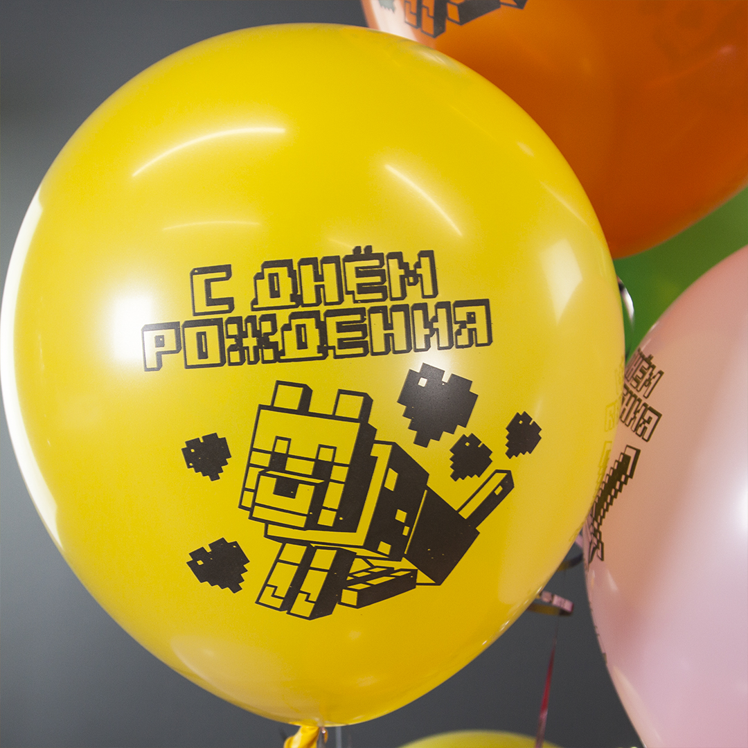 Шар (12''/30 см) Пиксели, С Днем Рождения!, Ассорти, пастель, 2 ст, 25 шт.