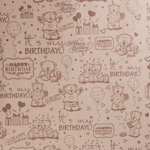 Упаковочная бумага, Крафт 65гр (0,7*9 м) Мишки Тедди, Коричневый, 1 шт.