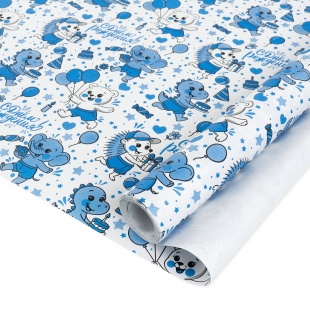 Упаковочная бумага, Крафт 60гр (0,68*10 м) Детский карнавал, Голубой, 1 шт.