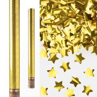 Пневмохлопушка (24/60 см), Волны, Звезды фольга, Золото, Металлик, 1 шт.