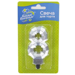Свеча Цифра, 8 Грани, Серебро, Металлик, 7,5 см, 1 шт. с держат.