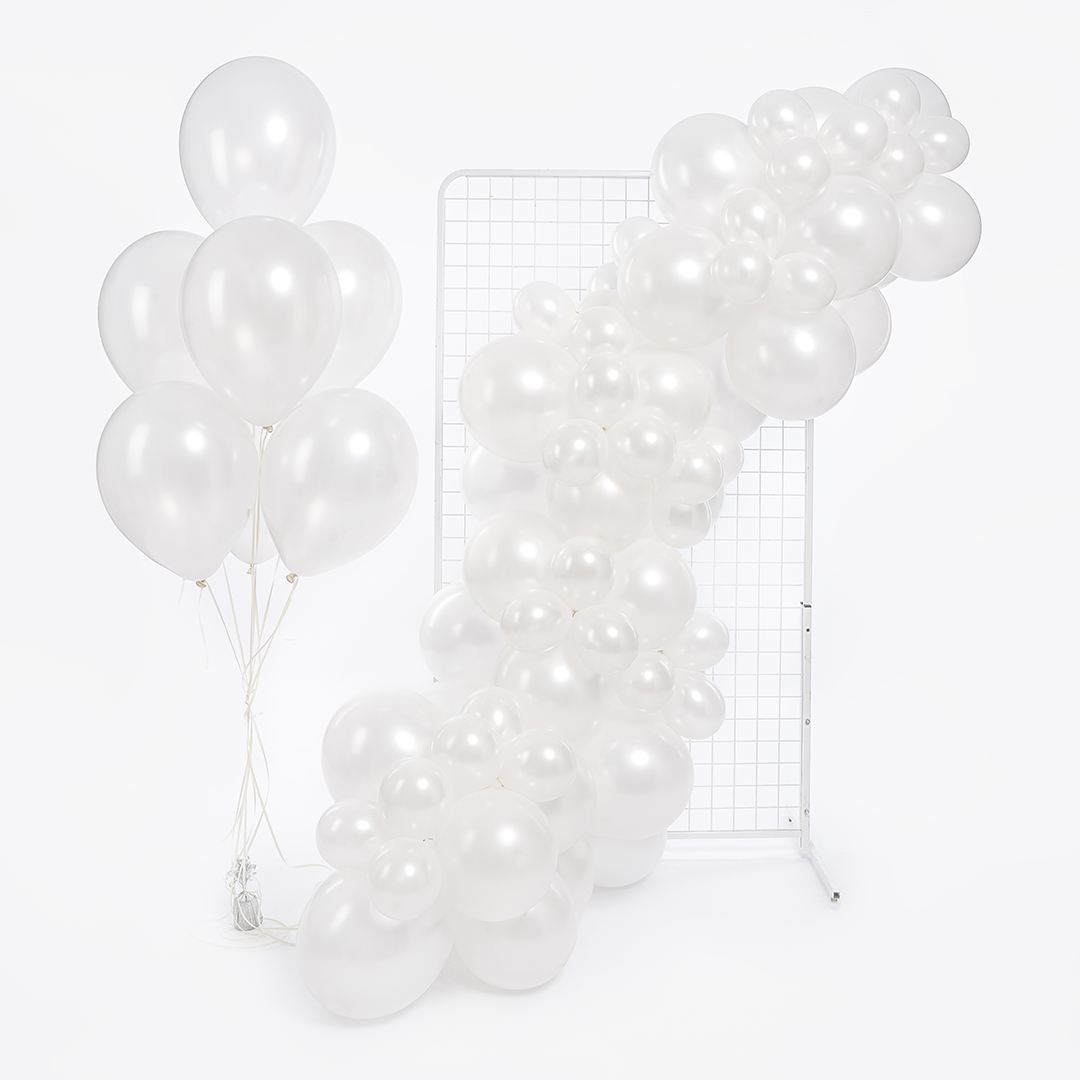 Шар (12''/30 см), Белый, металлик, 100 шт.