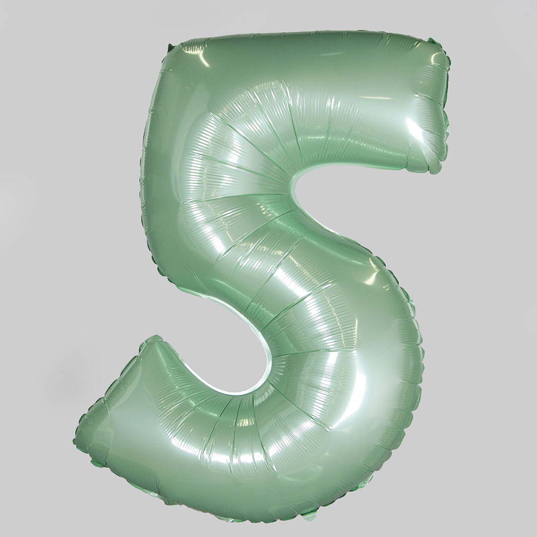 Шар (40''/102 см) Цифра, 5, Мятный, Макарунс, 1 шт.