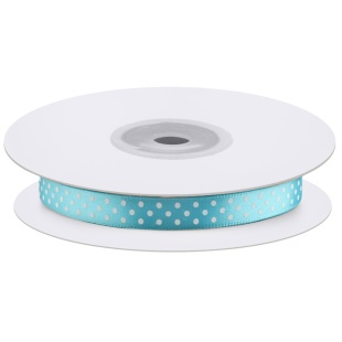 Лента атласная (1 см*22,85 м) Горошек, Голубой, 1 шт.