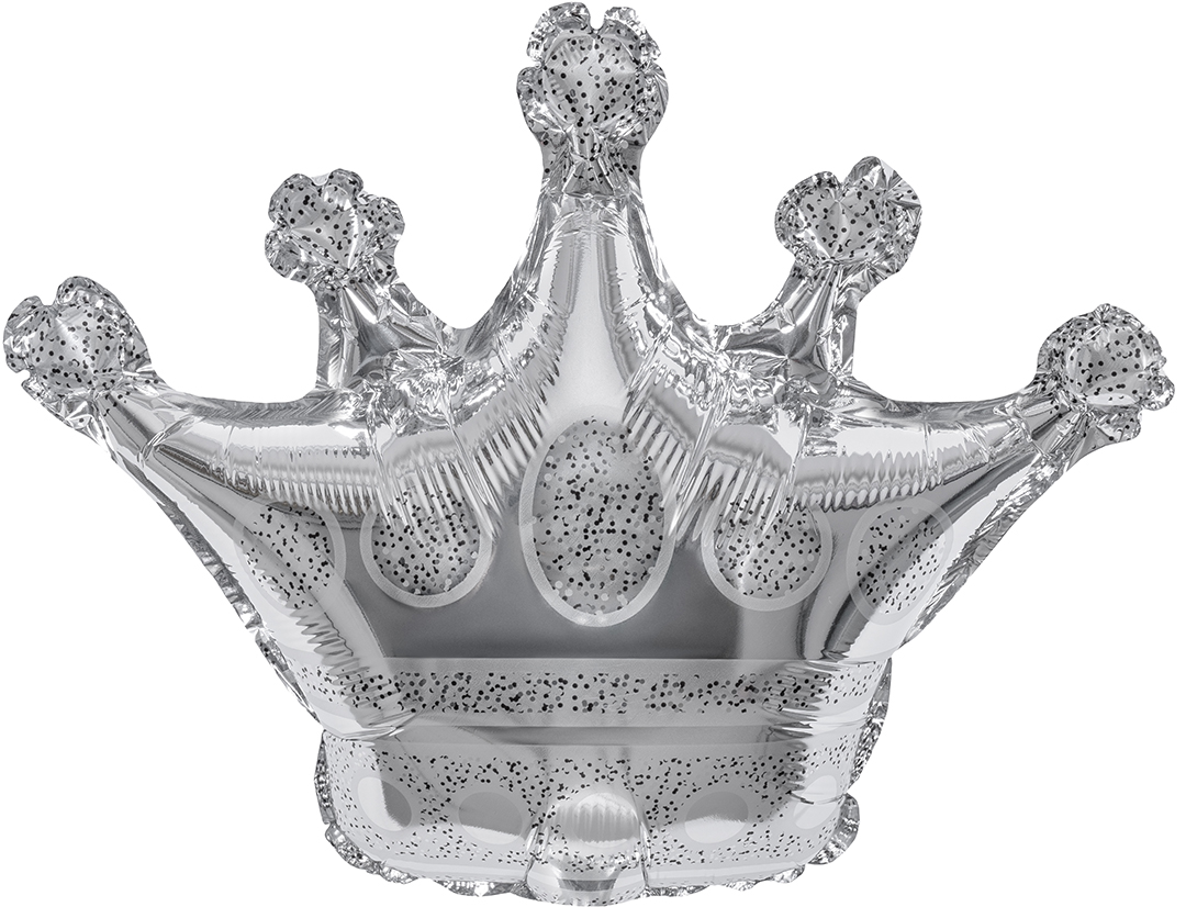 Шар с клапаном (16''/41 см) Мини-фигура, Корона, Серебро, 5 шт. в уп.