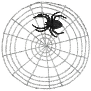 Декоративное украшение, Паук на паутине, 11,5*10 см / 35 см, Черный/Серебро, 1 шт.