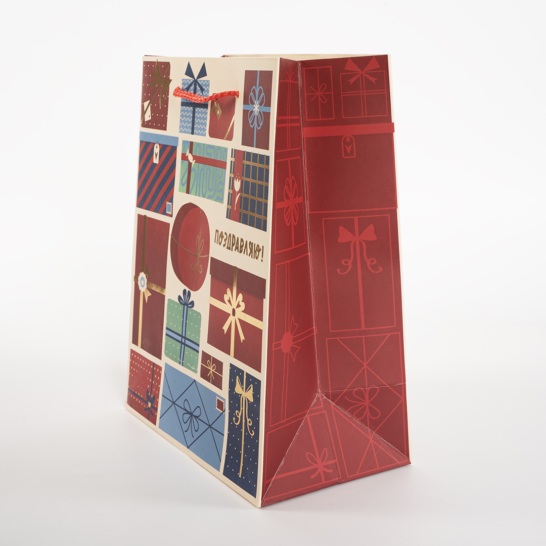 Пакет подарочный, 210гр, Поздравляю! (подарки), Металлик, 41*31*12 см, 1 шт.