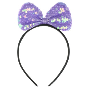 Ободок, Прелестный бант, с пайетками, Сиреневый, 1 шт. 