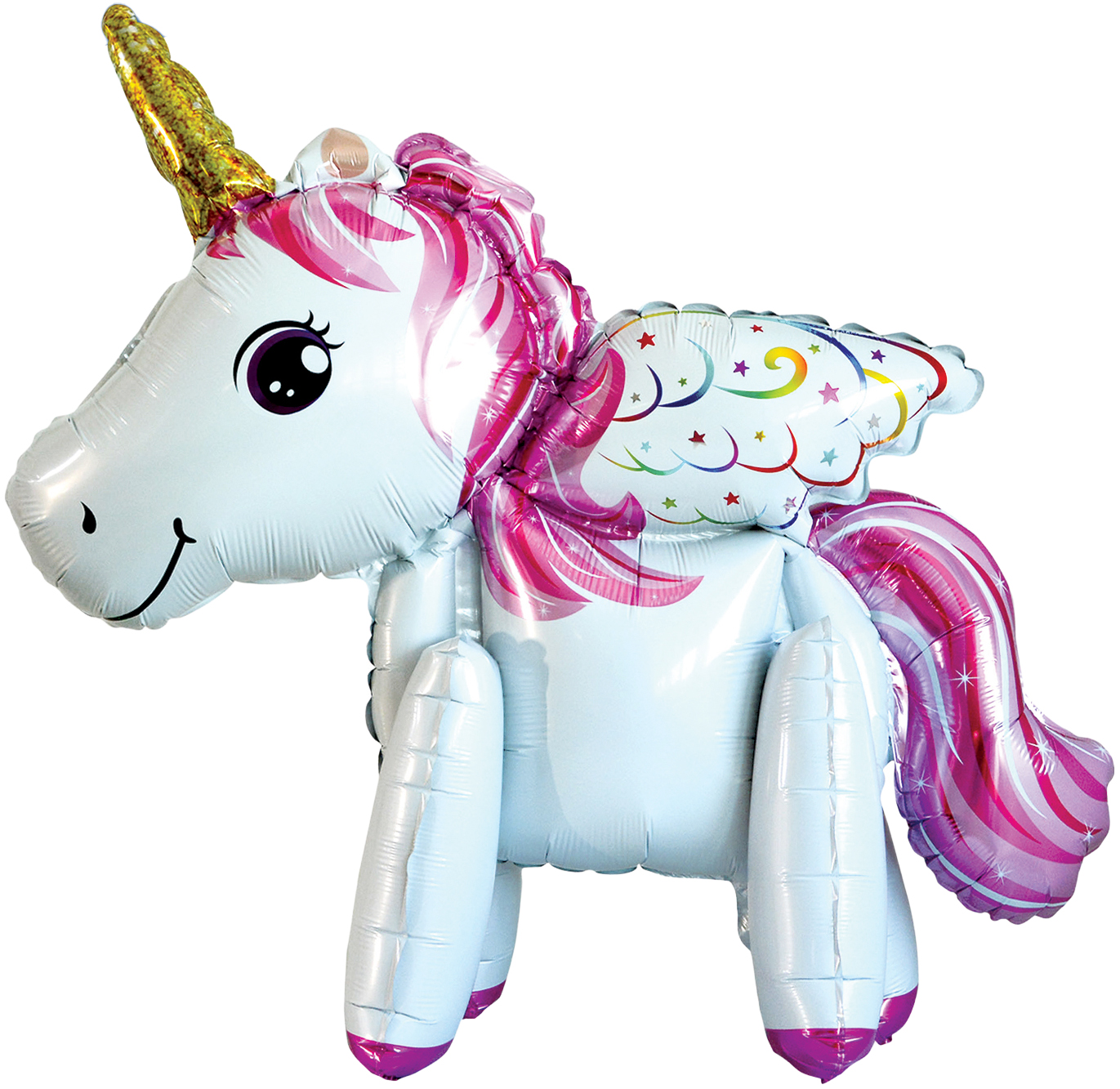 Шар (23''/58 см) Фигура 3D, Единорог с крыльями, Ярко-розовый, 1 шт. в уп.