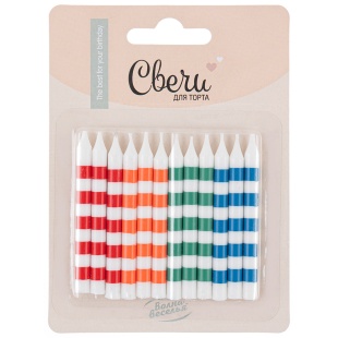 Свечи Полосы, Ассорти, 6 см, 12 шт.